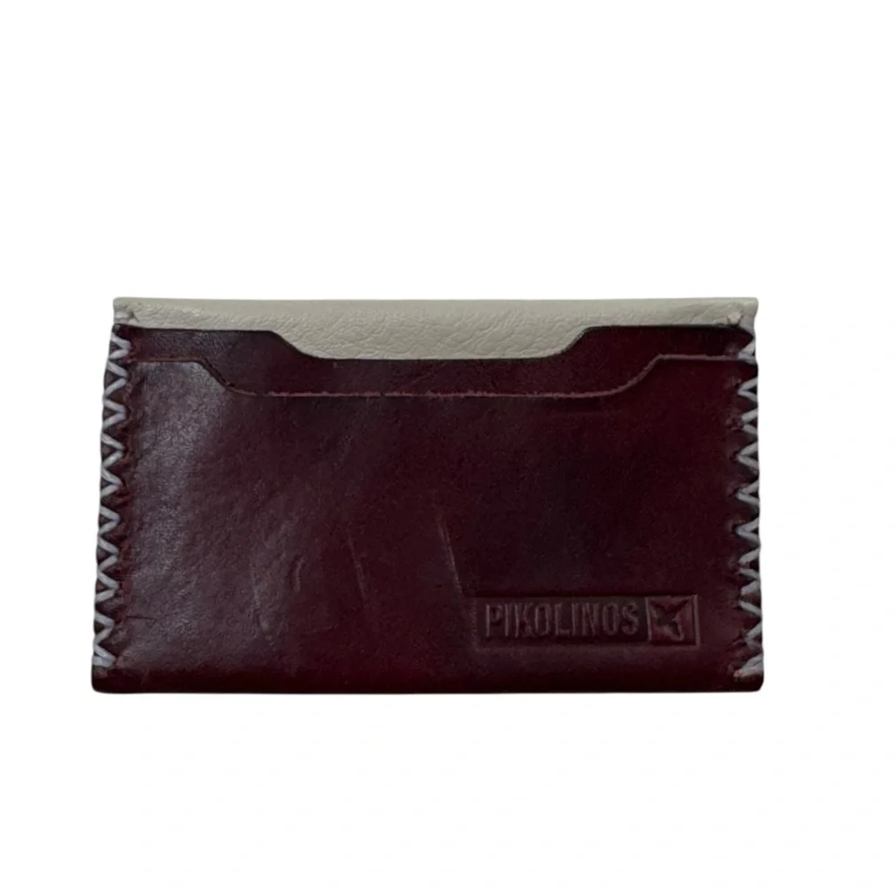 Pikolinos Brown Leather Open Top Small Card Holder Wallet Travel Unisex